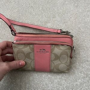 Coach Pink and Tan Wristlet